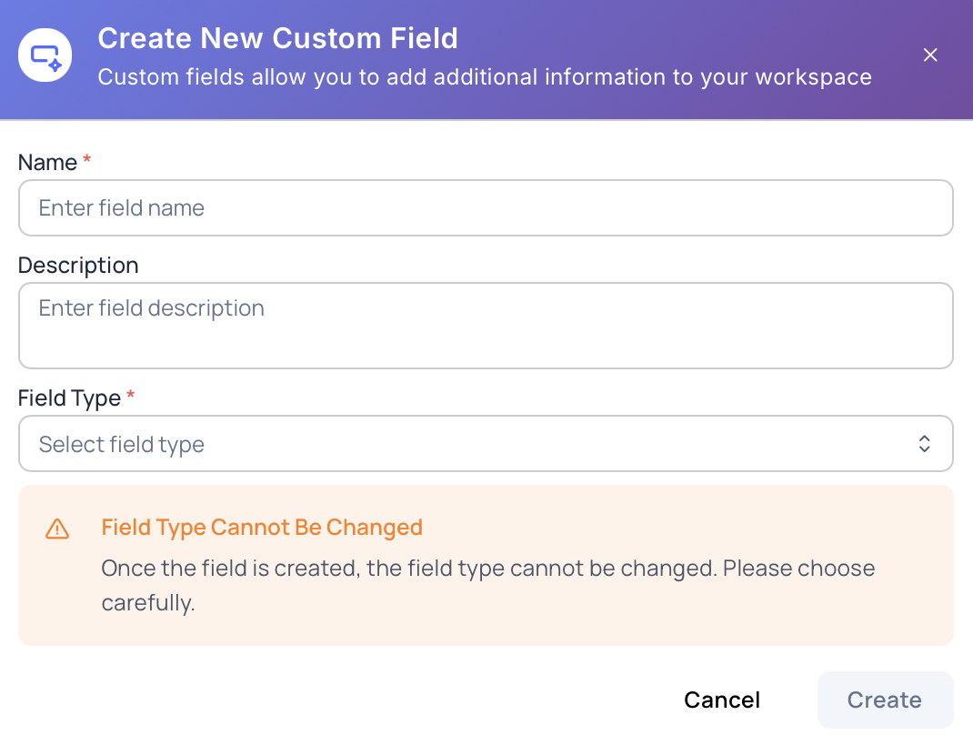 Create Workspace Custom Field