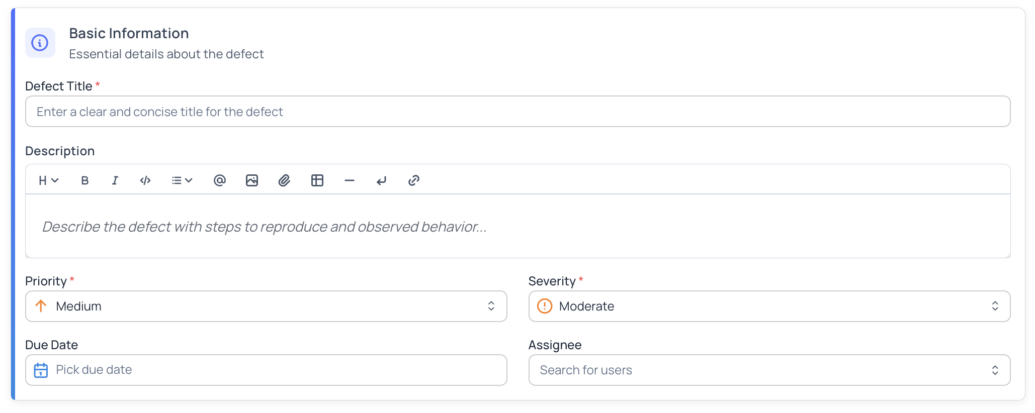 Create Defect Basic Info