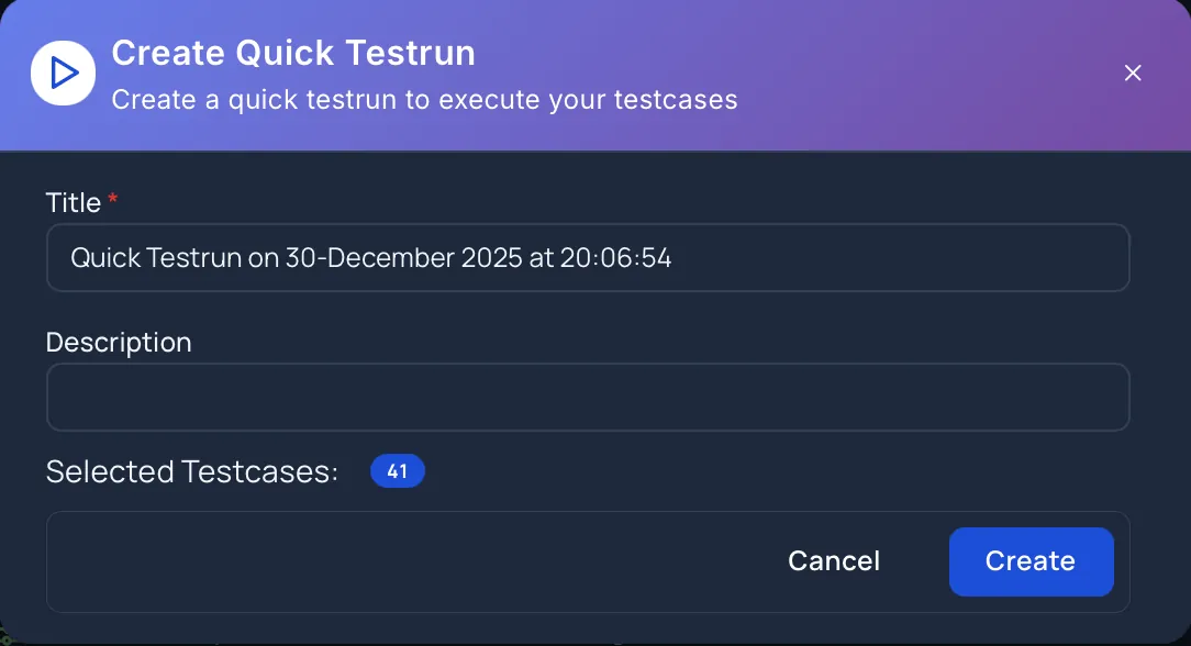 Create Test Run from Selected Test Cases