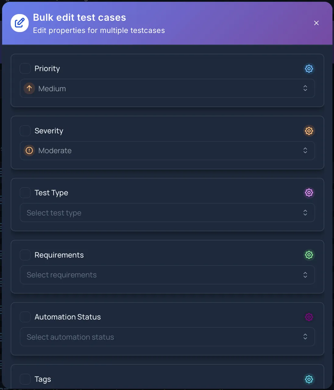 Bulk Edit Test Cases Modal