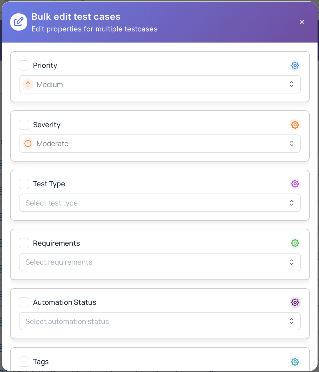 Bulk Edit Test Cases Modal