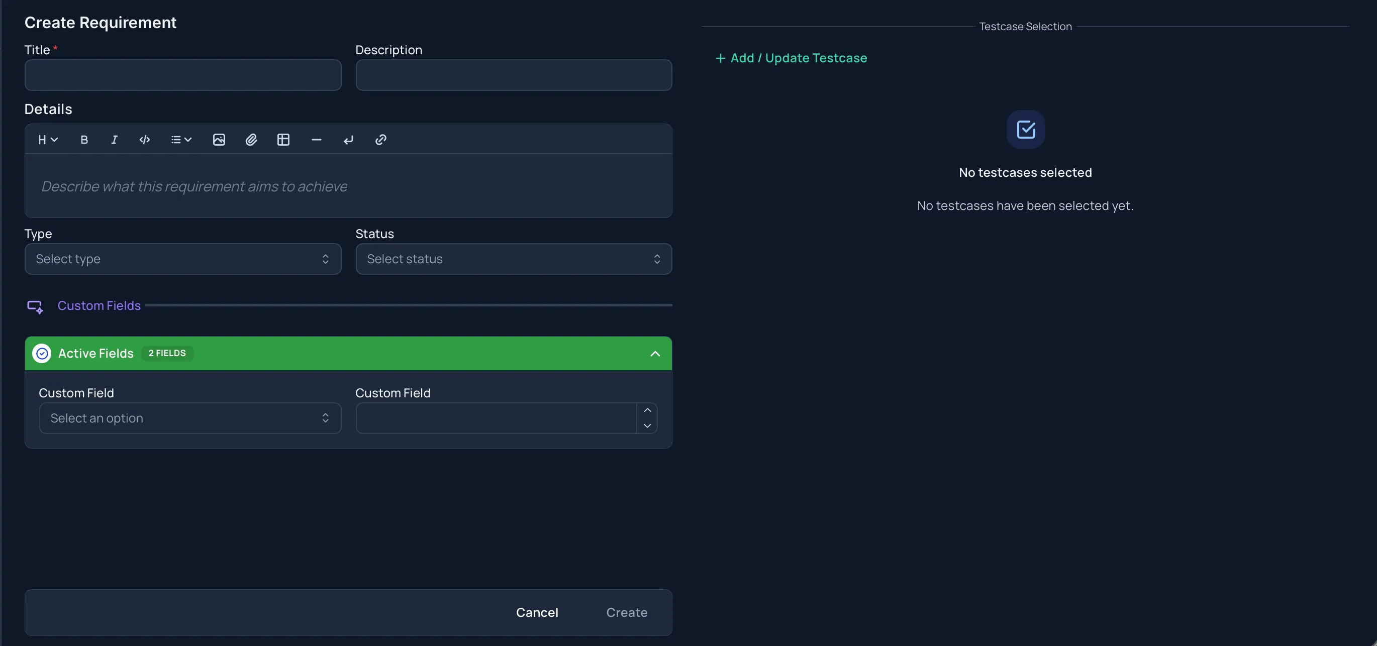 Create Requirement Window