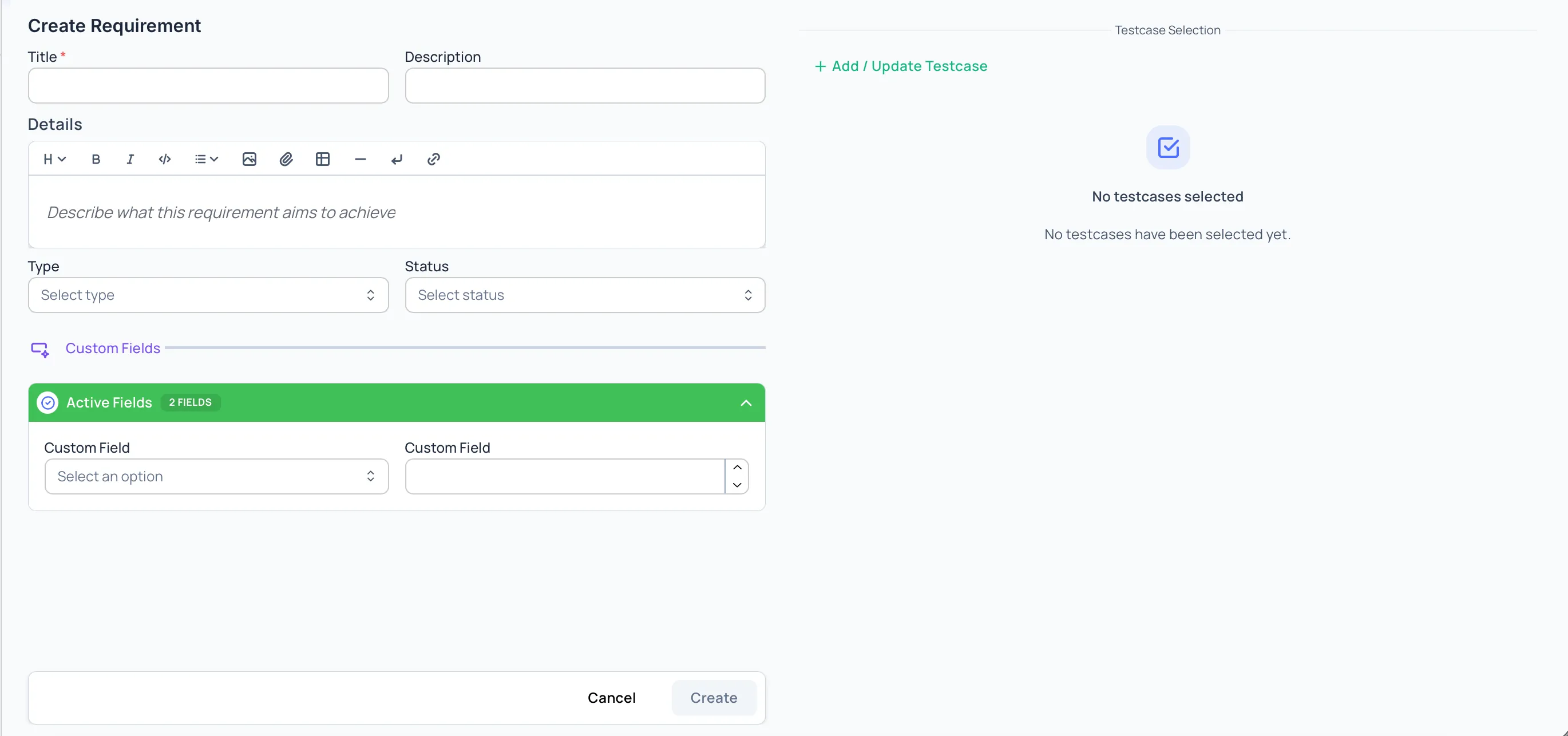 Create Requirement Window