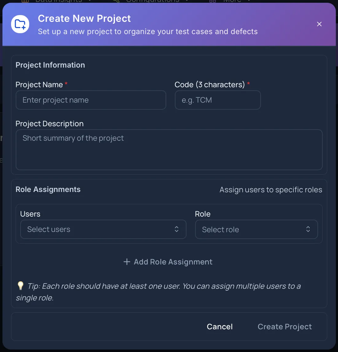 Create Project Dialog