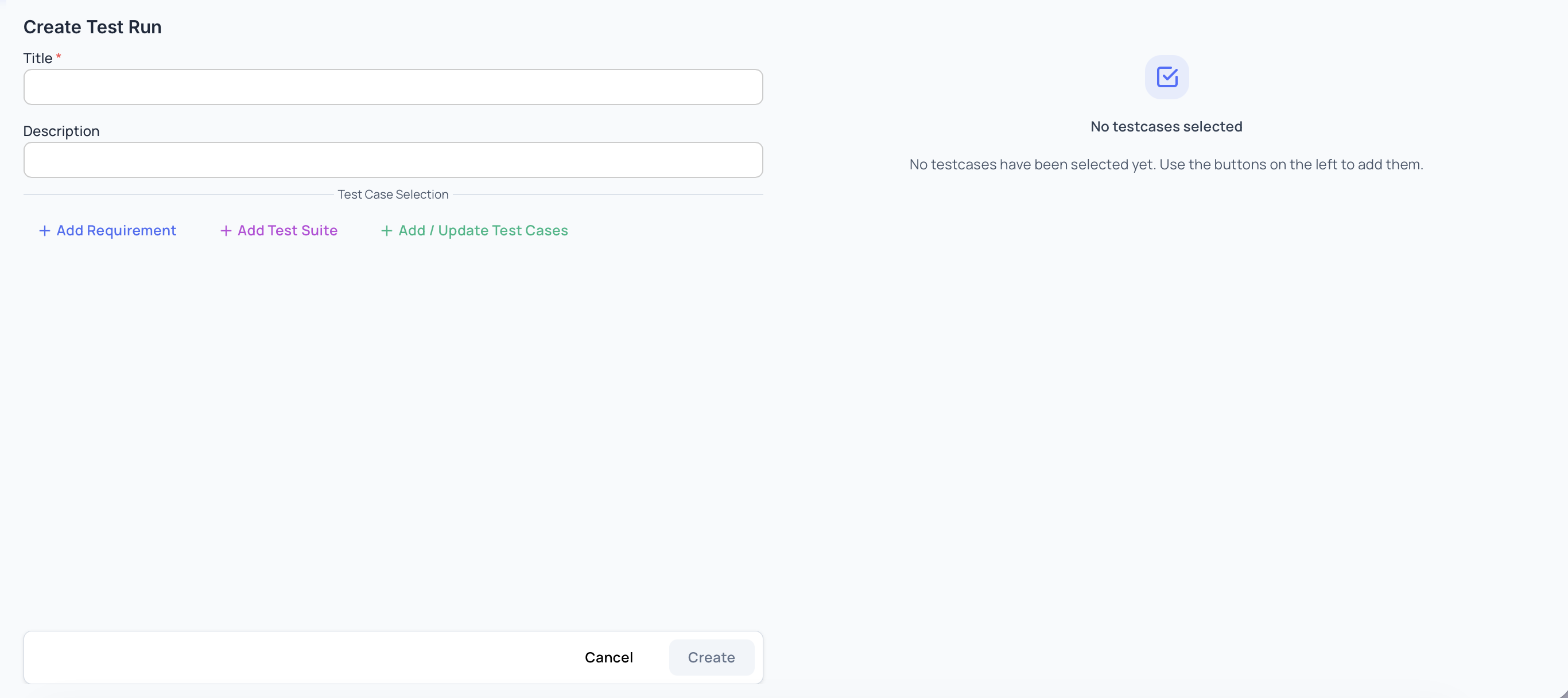 Create Testrun Dialog