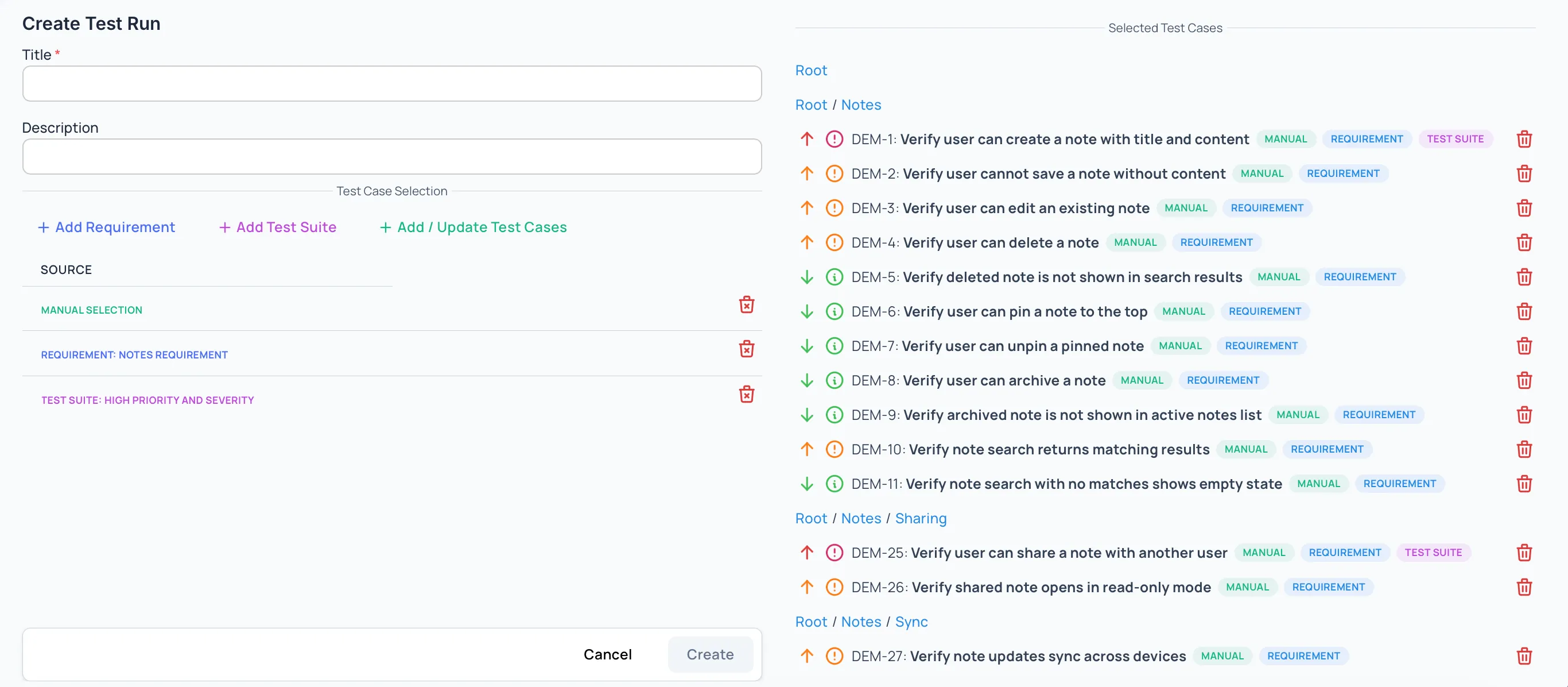 Create Test Run With Test Cases