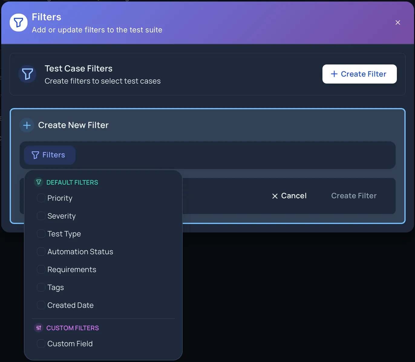 Create Test Suite Filter