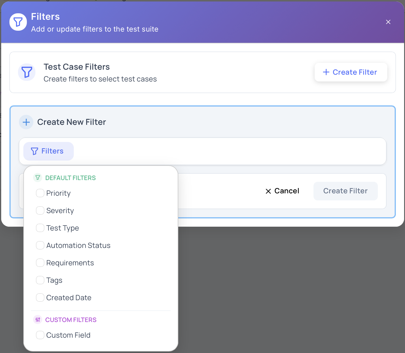 Create Test Suite Filter